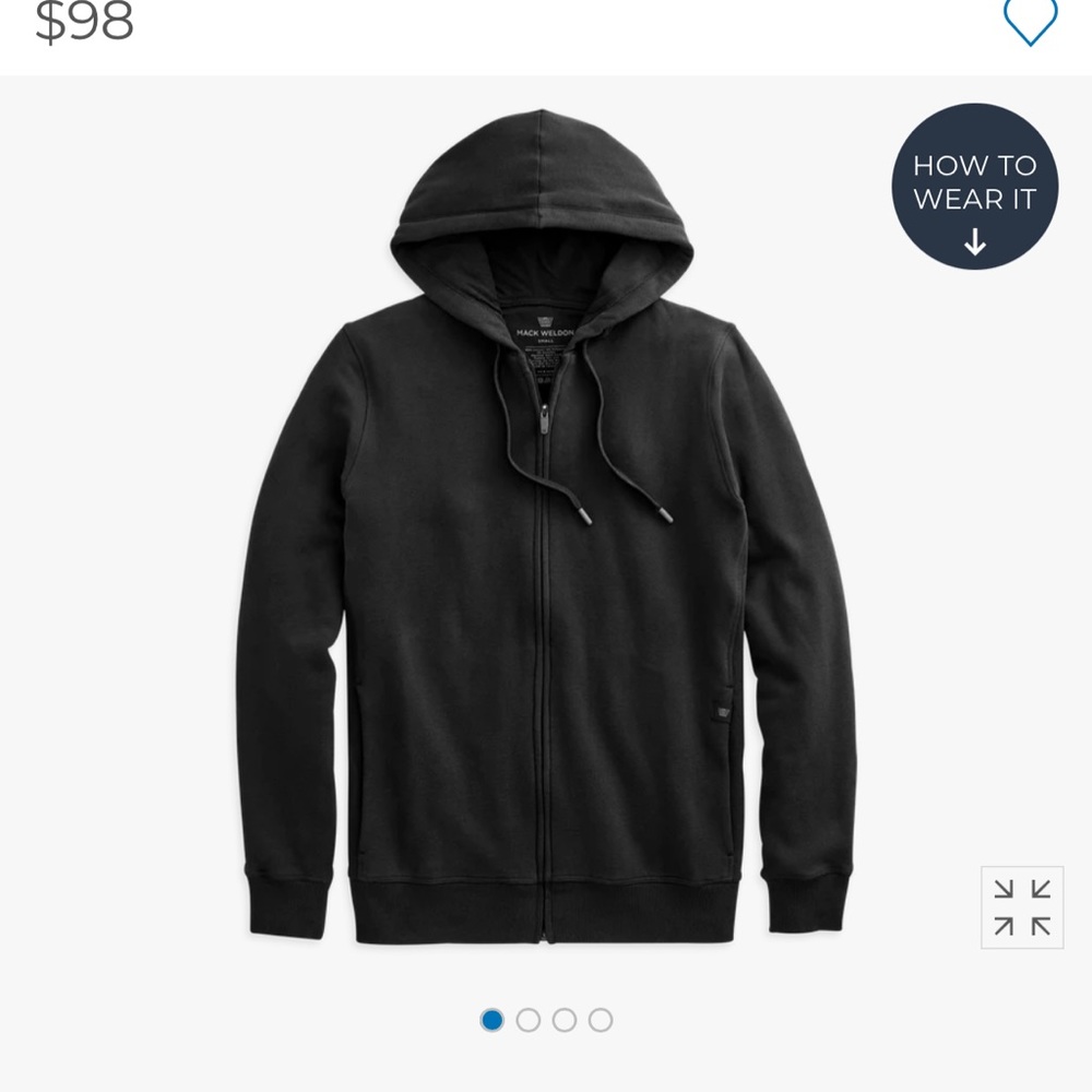 Mack weldon ace full zip hoodie true black large
